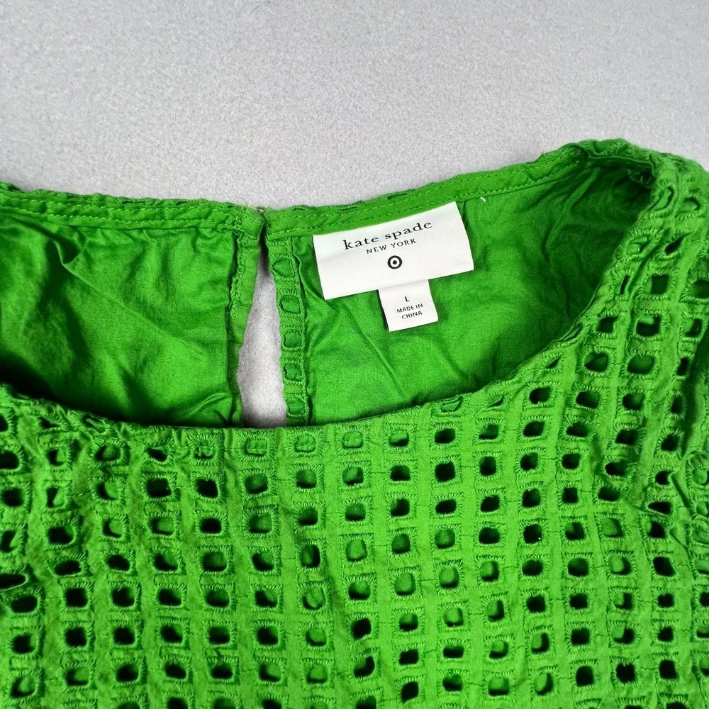 Kate Spade Eyelet Crop Top Womens Large Green Cotton Sleeveless Preppy Summer‎